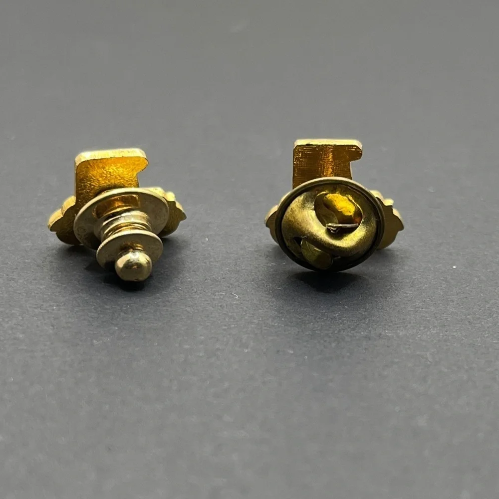 Adorable Red/Green Vintage Brass & Enamel Mini Car Pins Set of 2
